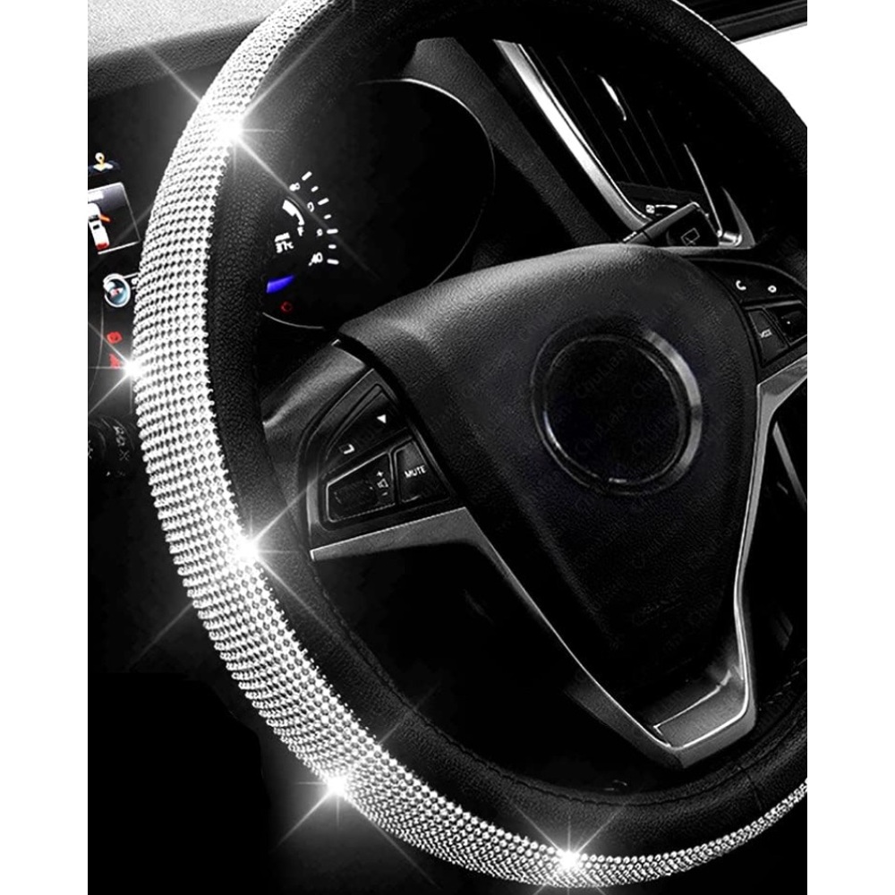 💚 Bling My Ride Steering Wheel cover; rhinestones and faux black leather